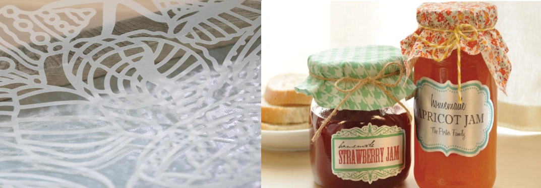 繊細なデザインがカットされた紙とラベルシール